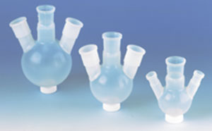 FLASKS, PFA, ROUND BOTTOM, THREE NECK