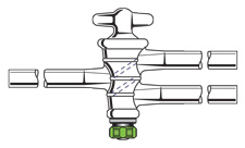 STOPCOCKS, DOUBLE OBLIQUE BORE, PRESSURE, GLASS PLUGS