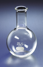 FLASKS, FLORENCE, BOILING, FLAT BOTTOM, LONG NECK, TOOLED MOUTH, PYREX®