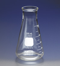 FLASKS, ERLENMEYER, HEAVY DUTY RIM, WIDE MOUTH, GRAUATED, PYREX®