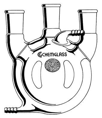 FLASKS, HEAVY WALL, ROUND BOTTOM, 3-NECKS, JACKETED, MORTON INDENTS